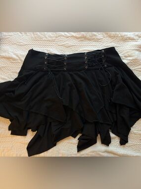 Black Lace-Up Ruffled Mini Skirt